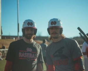 NGU baseball students with cool handlebar mustaches are practicing for the upcoming season
