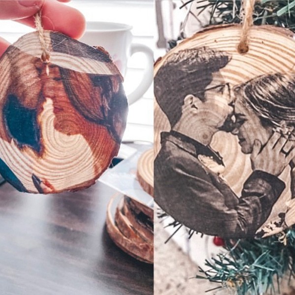 wood picture ornaments created by SCB Custom Craftings for the Christmas gift guide
