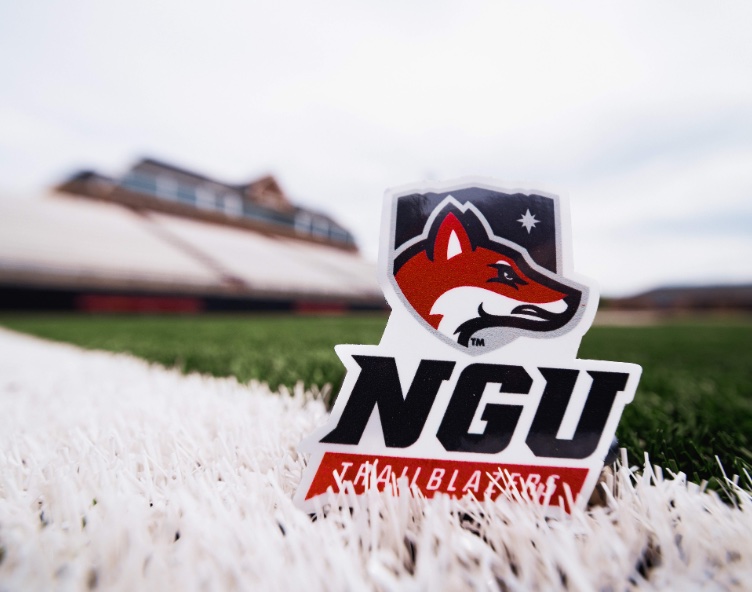 NGU mascot sticker on athletic field